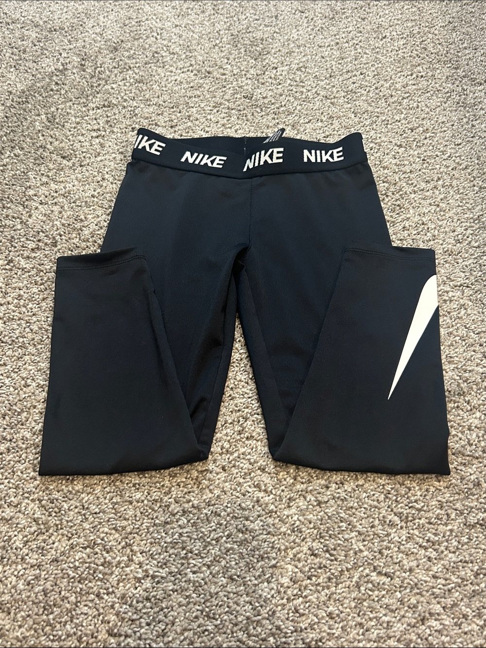 Nike Kids Black Leggings with White Swoosh